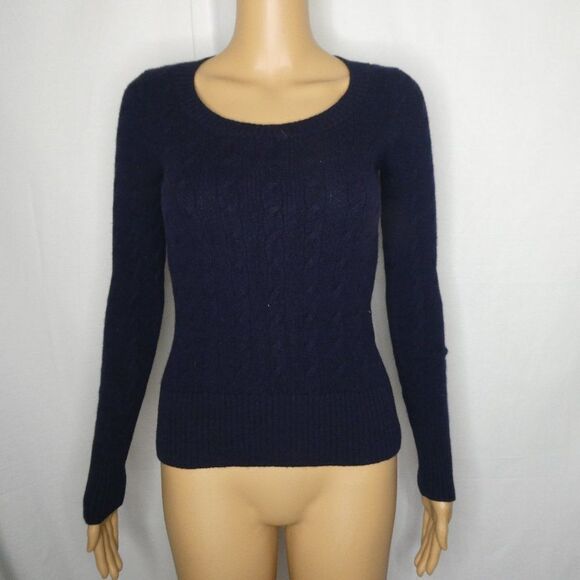 Vince Navy Blue Fitted Cable Knit Pullover Sweater - Picture 1 of 7